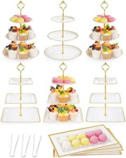 13 Pcs Dessert Display Set, 6 3-Tier Cupcake Stands, 4 Trays 3 Tongs