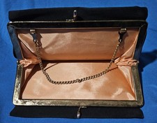 Vintage Black Evening Bag Clutch Purse Gold Tone Kiss Clasp Chain Harry Levine
