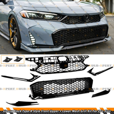 #ad For 2025 2026 Honda Civic Gloss Black FL5 Style Front Upper Lower Bumper Grill $245.99