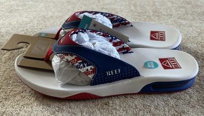 Reef Fanning Flip Flops Patriotic Red White Blue USA Bottle 