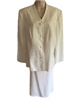 Tally Taylor White bead embellished 2 Piece Pencil Skirt &4B Jacket Suit Plus 18