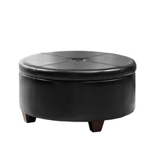 Home Decor | Upholstered Faux Leather Large Tufted Round Storage Ottoman | Bu...
