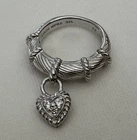 Estate Sale Vintage Judith Ripka Sterling Silver Heart Locket Dangle Size 6 Ring
