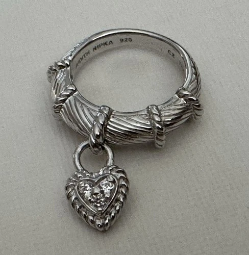 Estate Sale Vintage Judith Ripka Sterling Silver Heart Locket Dangle Size 6 Ring
