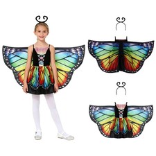 Kids Girls Butterfly Fairy Dress Cosplay Costume Outfit with Headband and Wings