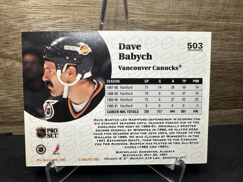 1991-92 Pro Set Dave Babych Vancouver Canucks #503 In-Person ON-CARD AUTO (1) - Image 2 of 2