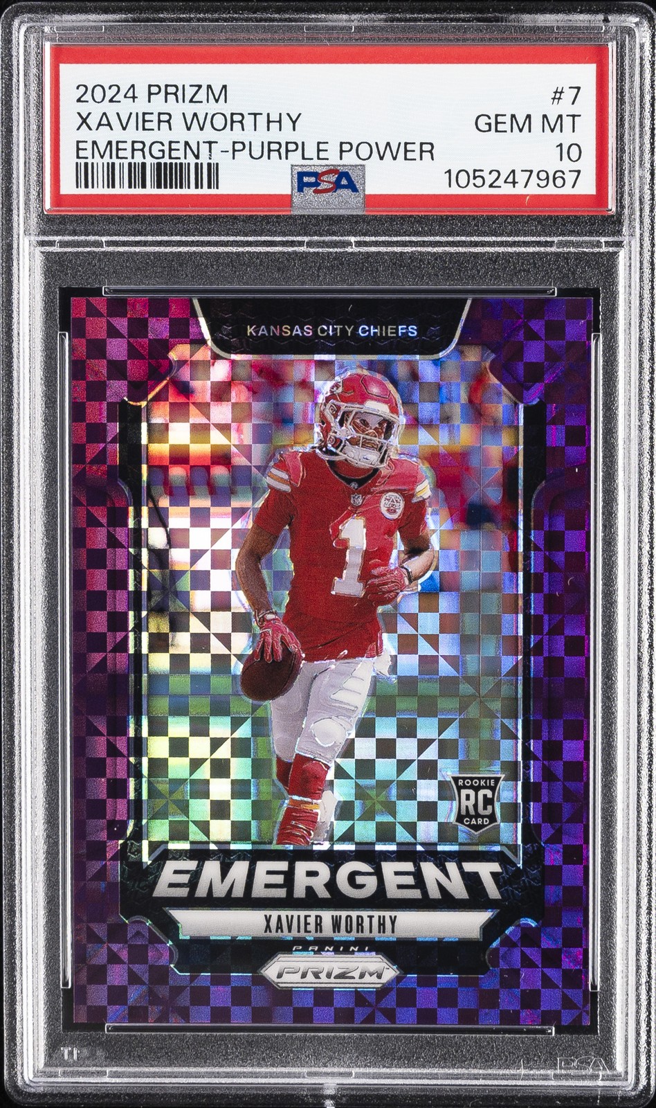 Xavier Worthy Panini Prizm Emergent #7 Purple Power