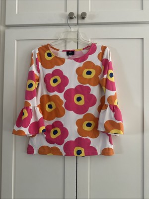 sailor-sailor Sz S Floral Top Bell Sleeves Resort Catalina Pink Orange Mod Print