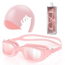 Kids Swim Goggles With Silicone Swim Cap Set Age 614 AntiFog AntiUV Gear
