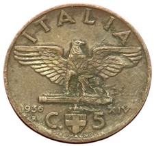 5 CENTESIMI 1936 - AQUILA ROMANA - 1° TIPO - VITTORIO EMANUELE III - NC -