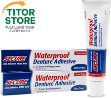 Secure Waterproof Denture Adhesive - Zinc Free - Extra Strong 12 Hour Hold -... 