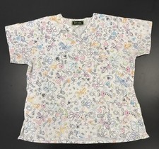 Bonita Scrubs XL Top White Butterflies Flowers
