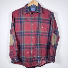 Pendleton Button-Up Long Sleeve Shirt Red Plaid Wool USA Made Size Large - Flaws