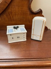 Lot Of 2 Vintage Porcelain 1:12 Scale Doll Furniture Kitchen Sink, Refrigerator