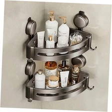 PACK Corner Shower Caddy Suction Cup,Shower Shelves with Hooks,No Drilling 2