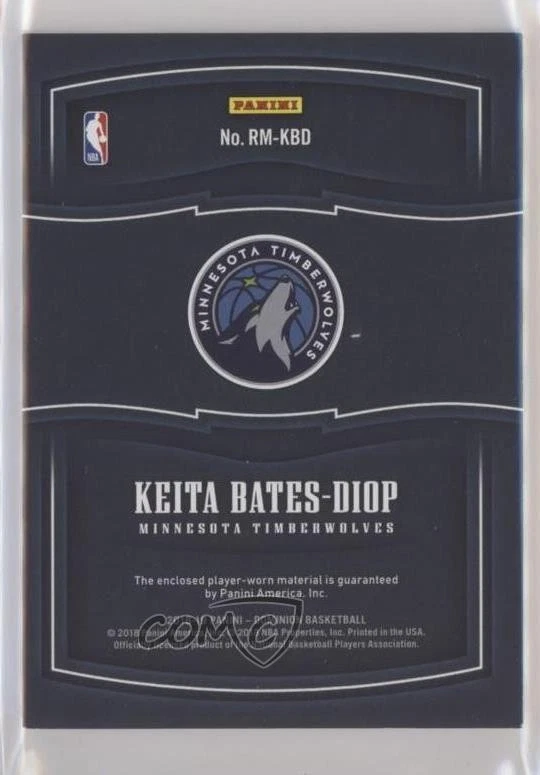 2018-19 Panini Dominion Rookie Materials Gold /10 Keita Bates-Diop #RM-KBD RC - Image 2 of 2