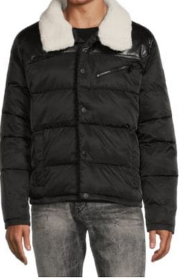 $230 Noize Vroni Shearling Collar Puffer Insulated Jacket Black Men s Size Large
