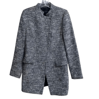 Zara double-breasted flecked frock tweed coat cotton blend medium #698
