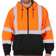 High Visibility Safety Hoodie for Men Fleece Lined ReflectiveZip up Sweatshir...