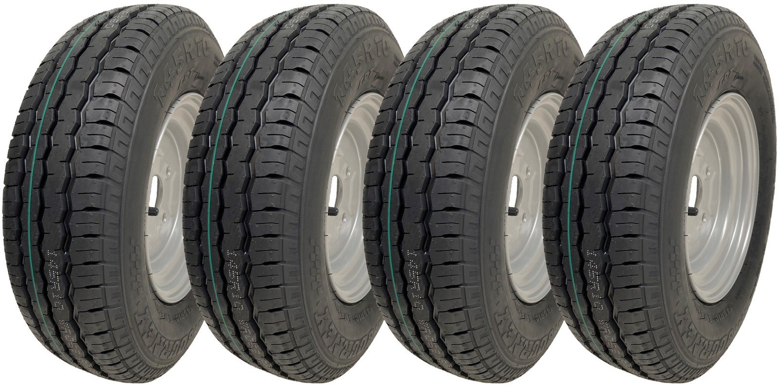 145R10 Trailer Tyres & Wheels 4x100mm PCD 84/82N Load Capacity 500kg (Set of 4)