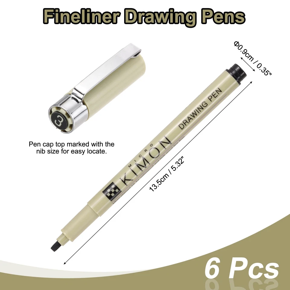 Bolígrafos Fineliner, bolígrafo de dibujo con puntas en negrita de 3 mm para dibujar, paquete de 6 Foto 2 de 4