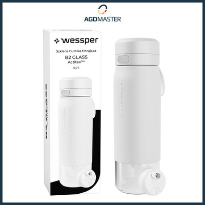 Trinkflasche 700ml Glas Wessper Silikonhülle Wasserfilter BPA-frei weiß