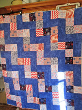 Handcrafted Quilted Red White Blue Patriotic Flag Printed Fabric Quilt 52x60