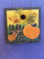 Door Hanging Wall Sign Fall Pumpkin Sunflower Moss Handmade