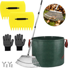 4-In-1 Leaf Rake, 25-Tooth Garden Rake ＆ Leaf Collector ＆ Leaf Bag ＆ Gloves, 58-