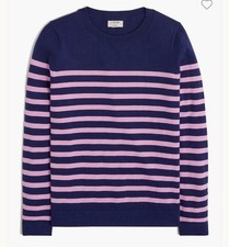 J. Crew Teddie Sweater Navy Blue Pink Striped Cotton NWT Medium Crew neck 89
