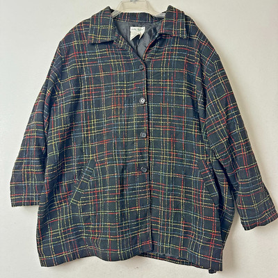Ulla Popken Womens Plus Sz 24/26 Wool Blend Plaid Jacket Relaxed Fit Black Coat