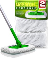 2-Pack Reusable Cotton Mop Pads for Swiffer Sweeper, Washable Terry Cloth Pads