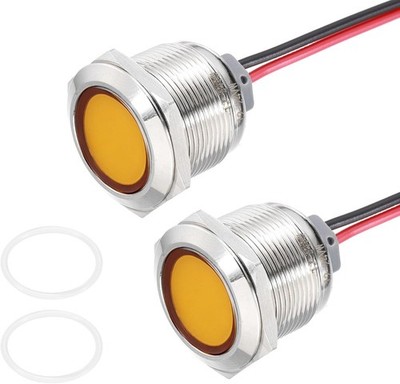 2Pcs 22mm 7/8 12V 24V AC DC 20mA LED Metal Indicator Light Waterproof IP67 Flat
