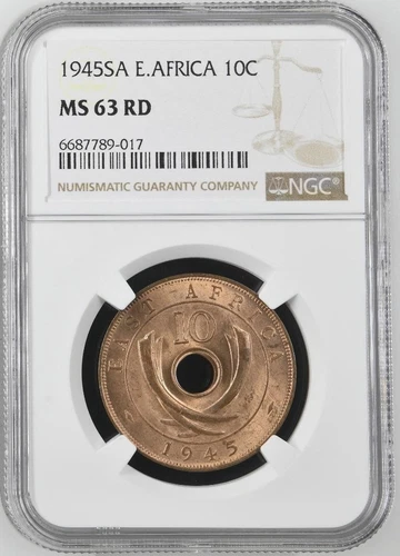 British East Africa 10 Cents 1945SA NGC MS 63 RD