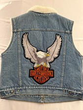 Harley Davidson x LEVI  S Denim Vest Jacket Womens Large Sherpa Vintage 90s USA