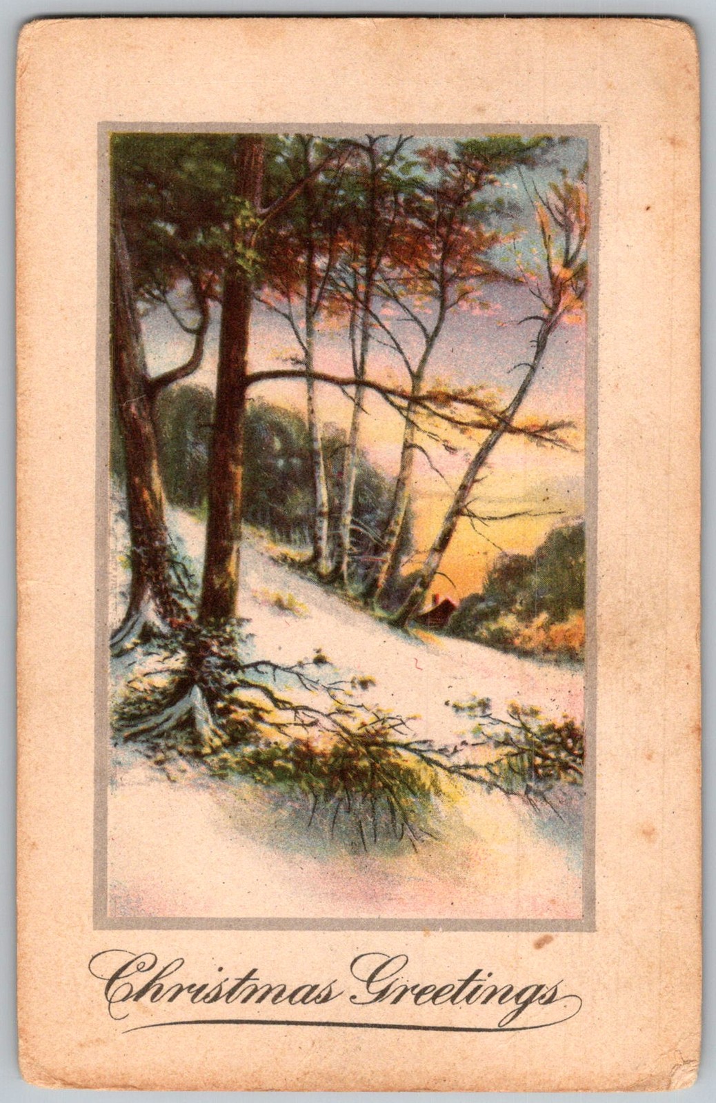 Antique Postcard Christmas Greetings Snowy Winter Atlanta, GA 1910s