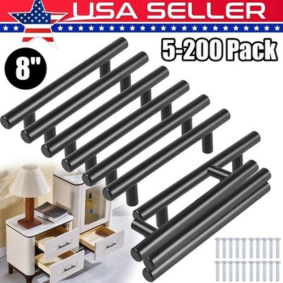 8in Matte Black Modern Cabinet Handles T Bar Pulls Kitchen Drawer Hardware Lot