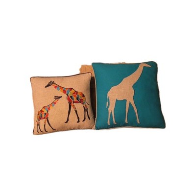 Levtex Home Appliqued Giraffe  Throw Pillow in Natural Turquoise Feather Filled 