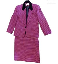 Vintage - JH Collectibles Women's Deep Pink/Black Houndstooth Wool Suit Size 8