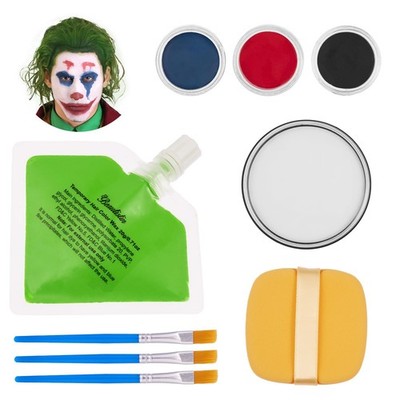 Halloween Joker Clown Makeup Kit White Red Black Blue Face Paint&Blue Brushes 