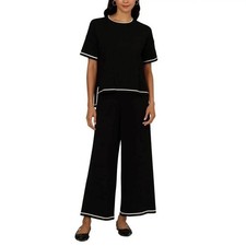 NWT Adrianna Papell Women's S Black Two-Piece Sweater Set Contrast Trim B0629