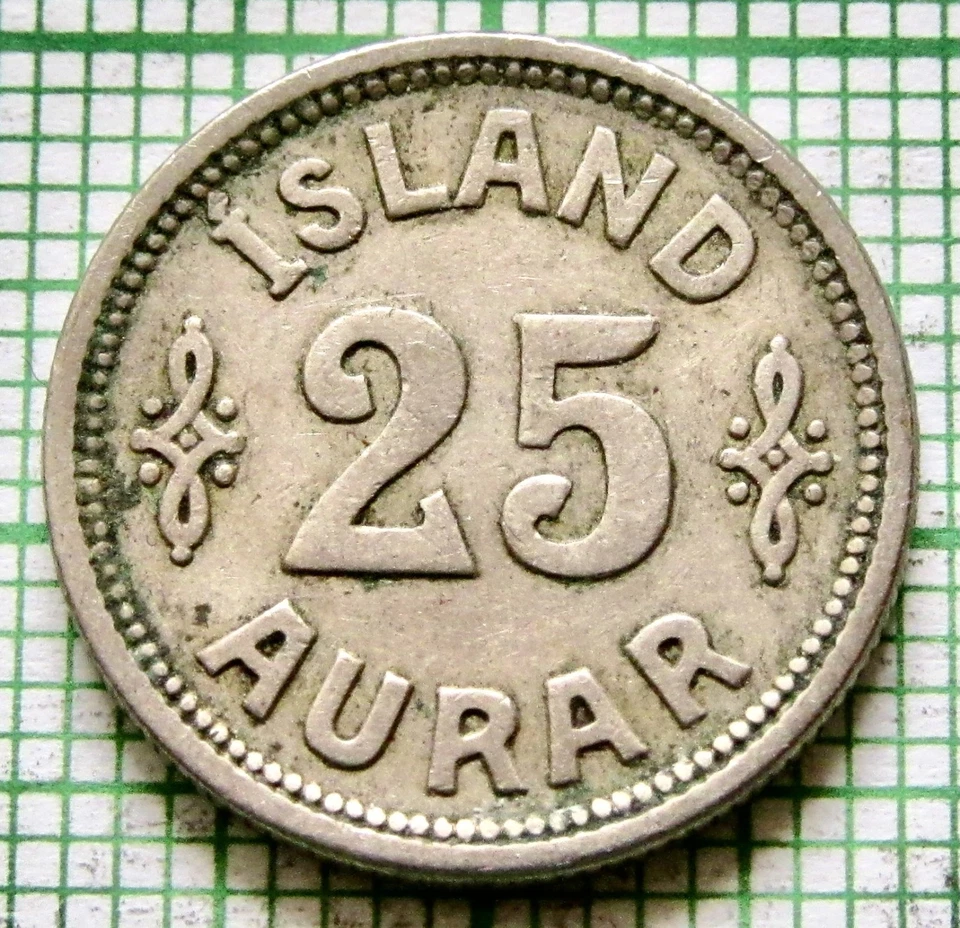 ICELAND CHRISTIAN X 1933 N GJ 25 AURAR Crowned Shield yes we combine postage - Image 4 of 4