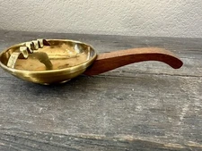 Vintage Park Sherman Copper / Metal / Wood Handle Ashtray MCM Retro 7”