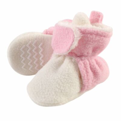 Hudson Baby Sherpa Lined Booties, Lt Pink and Cream
