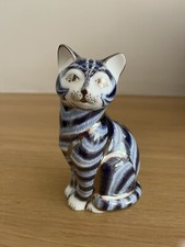 Royal Crown Derby Paperweight- SILVER TABBY CAT - Special Edition- Gold Stopper