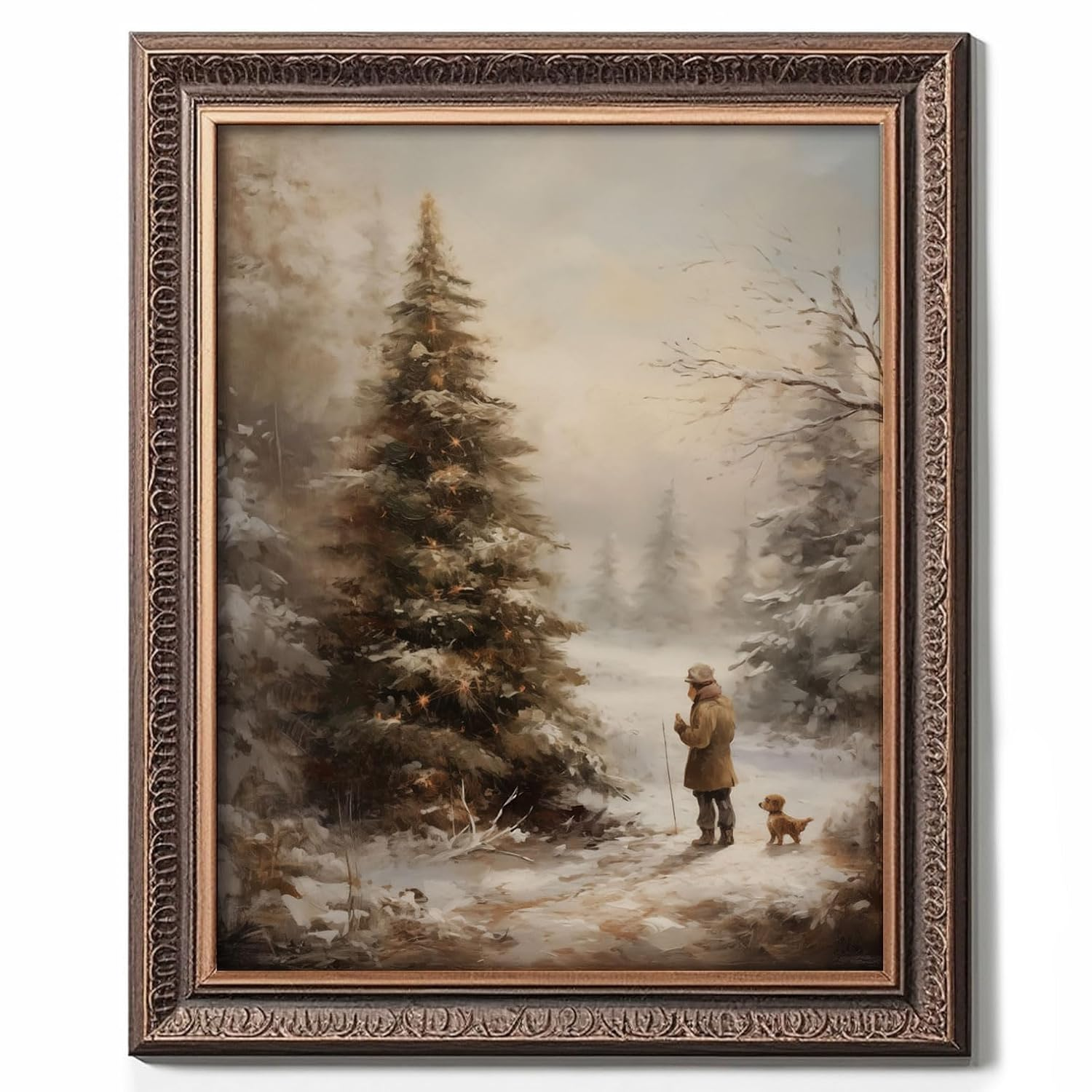Christmas Vintage Painting Print Winter Rustic Wall Art Farmhouse Christmas Holi