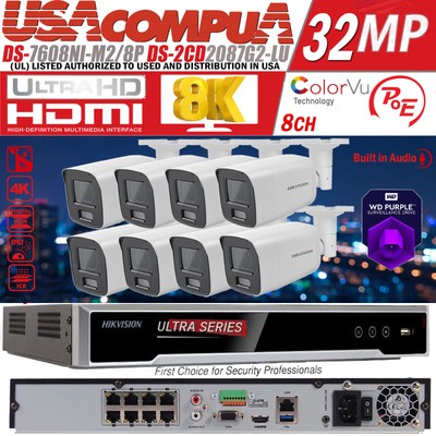 Hikvision 8 CH 8K Ultra Bullet ColorVu Security Camera System Built in Audio Lot