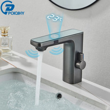 White Smart Sensor Basin Faucet Screen Digital Display Hot Cold Water Mixer Tap