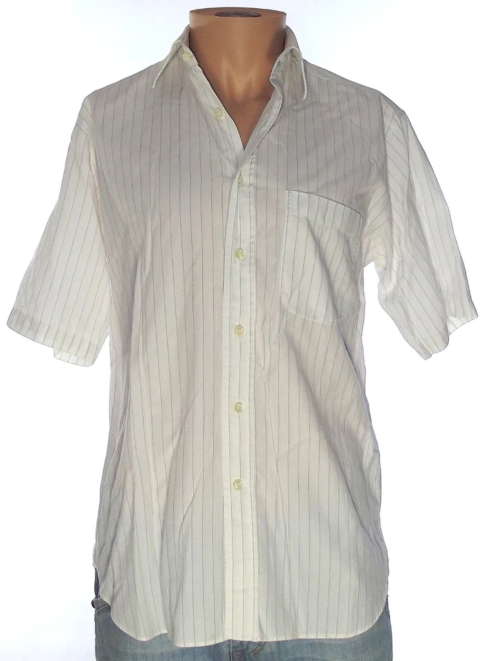 Ingram Camicia Da Uomo Bianca Taglia S A Righe 100 Cotone Manica Corta Regular - Immagine 2 di 4