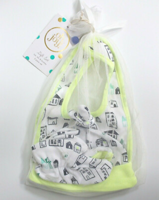 Oh Joy! Baby 3-Piece Hat, Bib & Booties Gift Set One Size White NEW